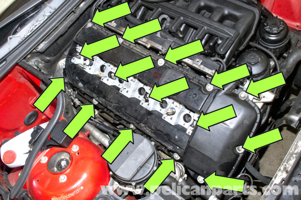 Image showing 10MM bolts that hold in the bell cover gasket on the bmw E46